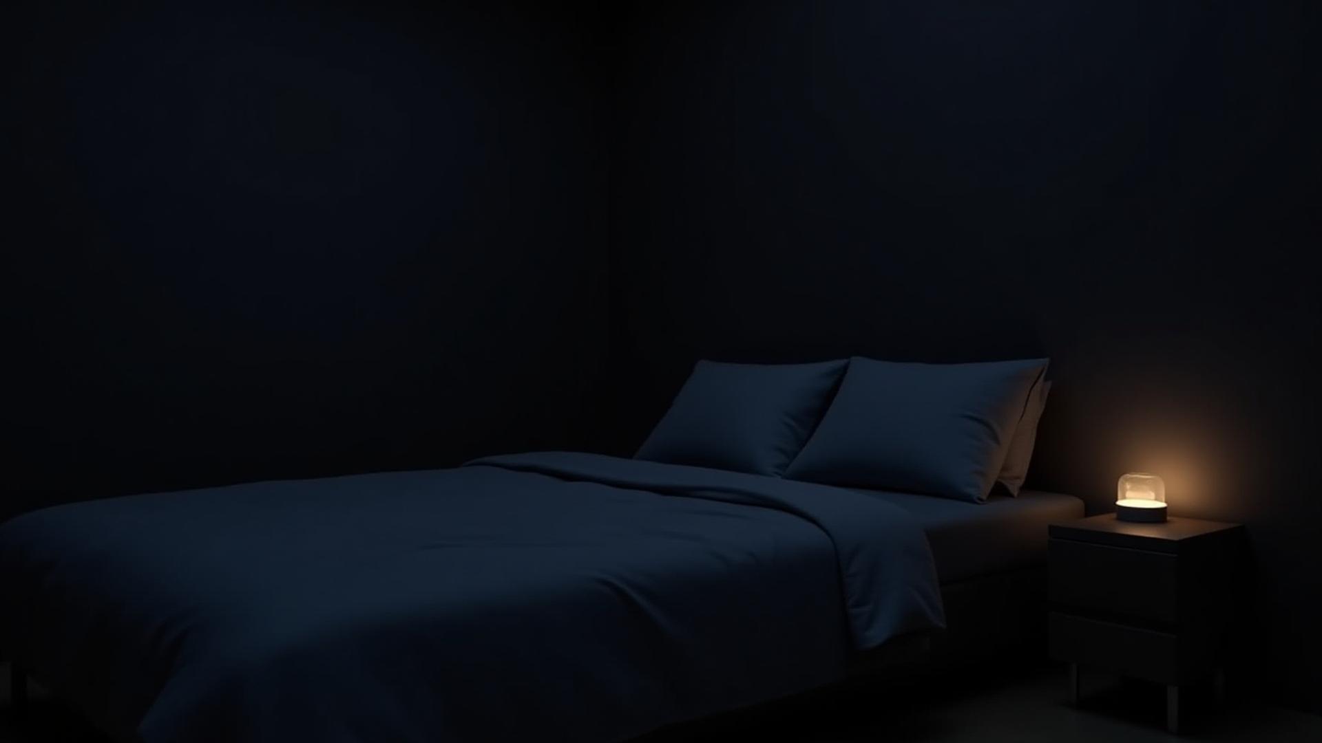 Sleek, modern bedroom with smart ambient lighting for optimized sleep and biohacking